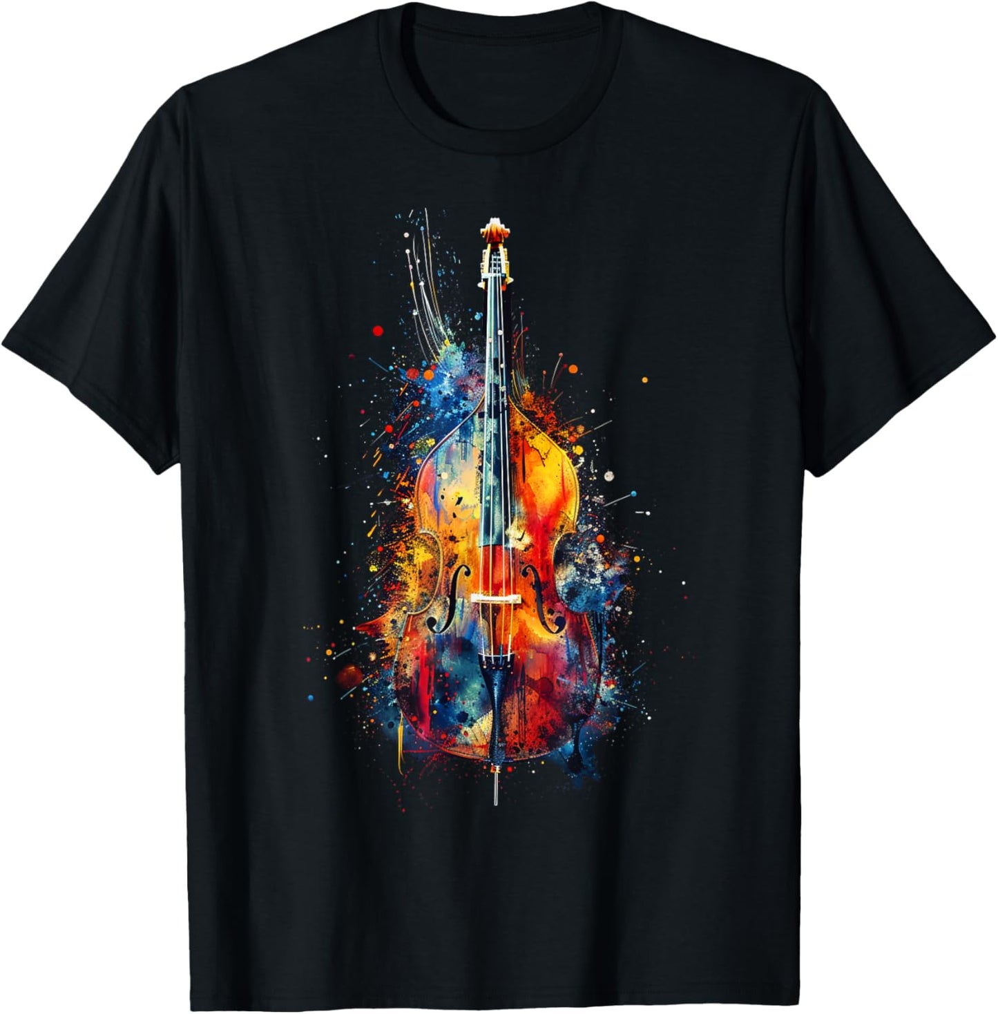Upright Bass instrument on colorful painted Double Bass T-Shirt - T-Shirt | Black