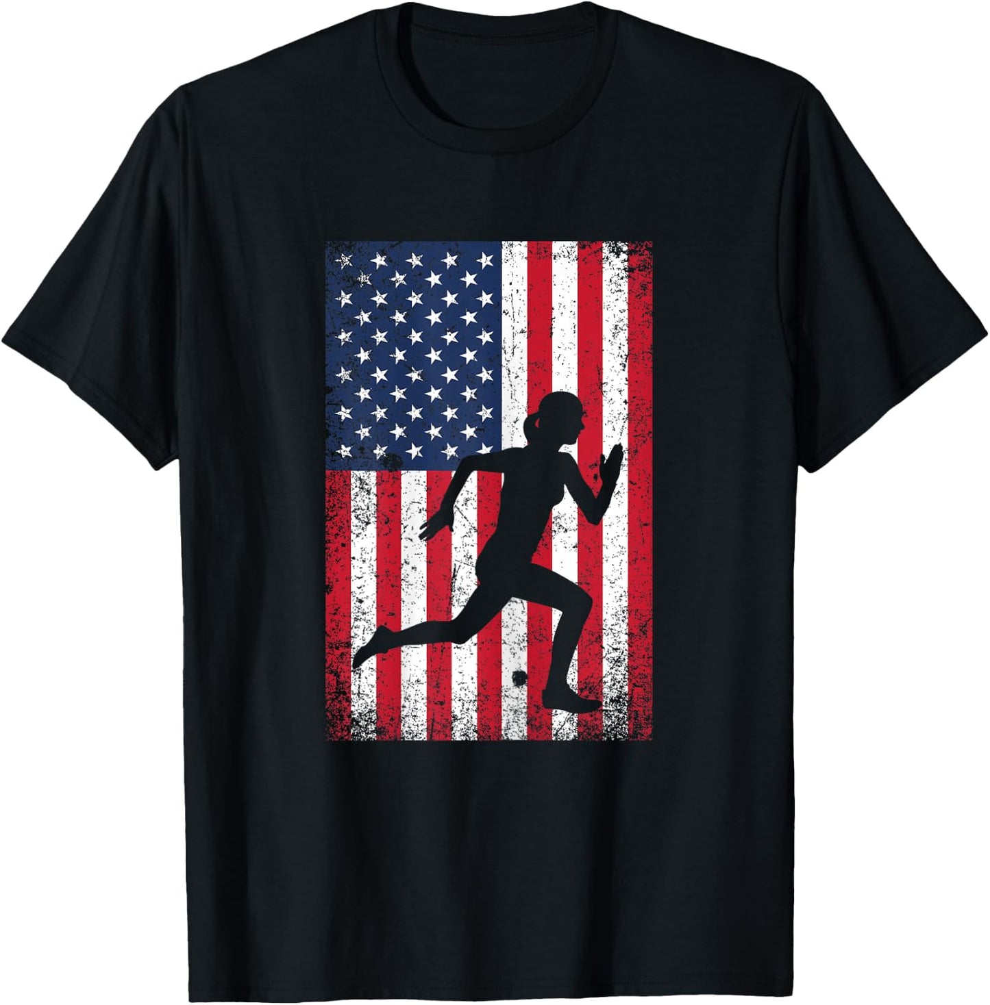 USA American Flag Running 4th of July Runner Patriotic Gift T-Shirt - T-Shirt | Black