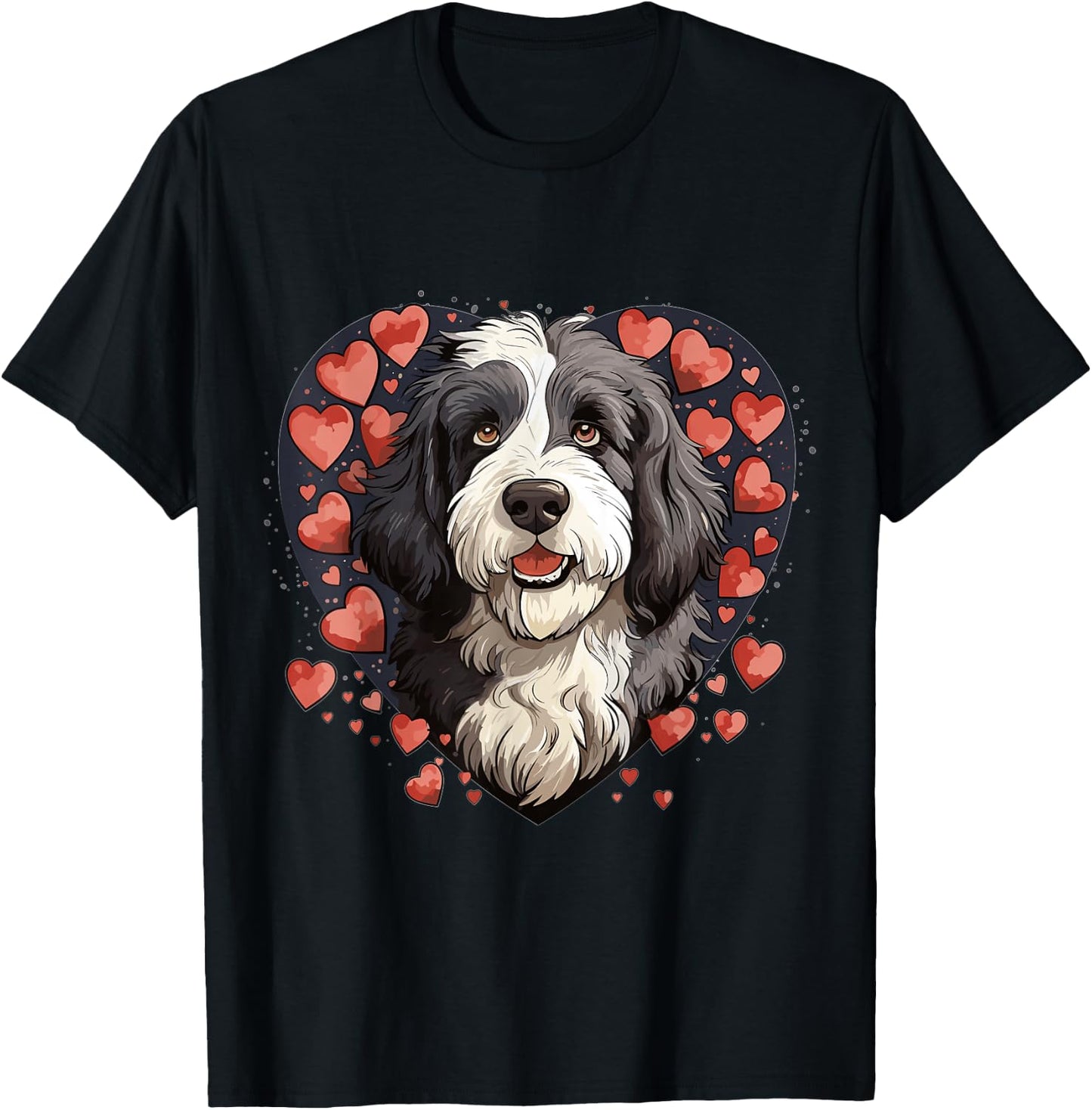 Bernedoodle Dog Breed Pet Cute Graphic with Hearts T-Shirt - T-Shirt | Black