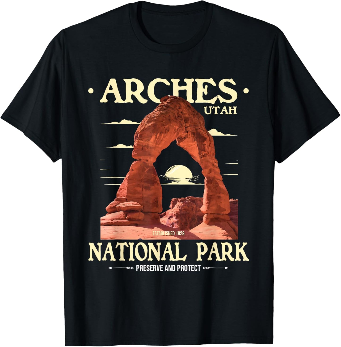 Arches National Park - Retro Hiking & Camping Lover T-Shirt - T-Shirt | Black