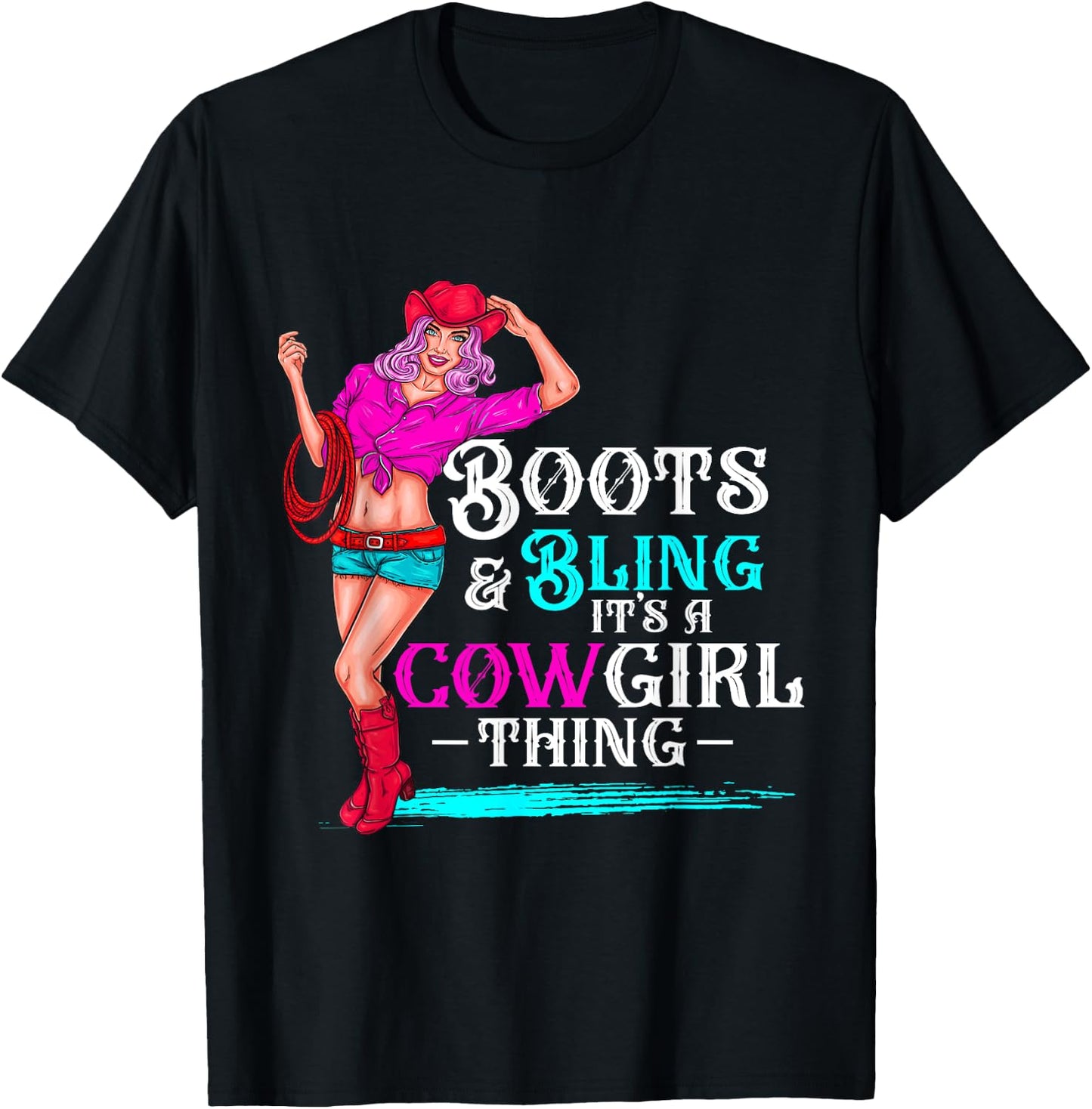 boots & bling it's a cowgirl thing Western women T-Shirt - T-Shirt | Black