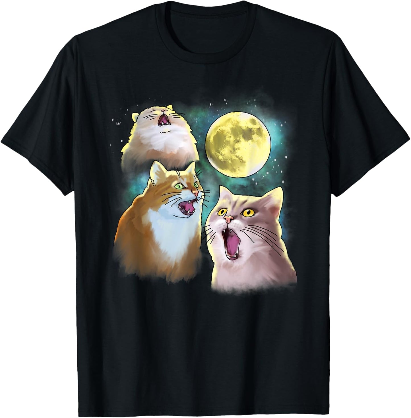 Three Cat Moon 3 Wolfs Funny Parody Women Kids T-Shirt - T-Shirt | Black