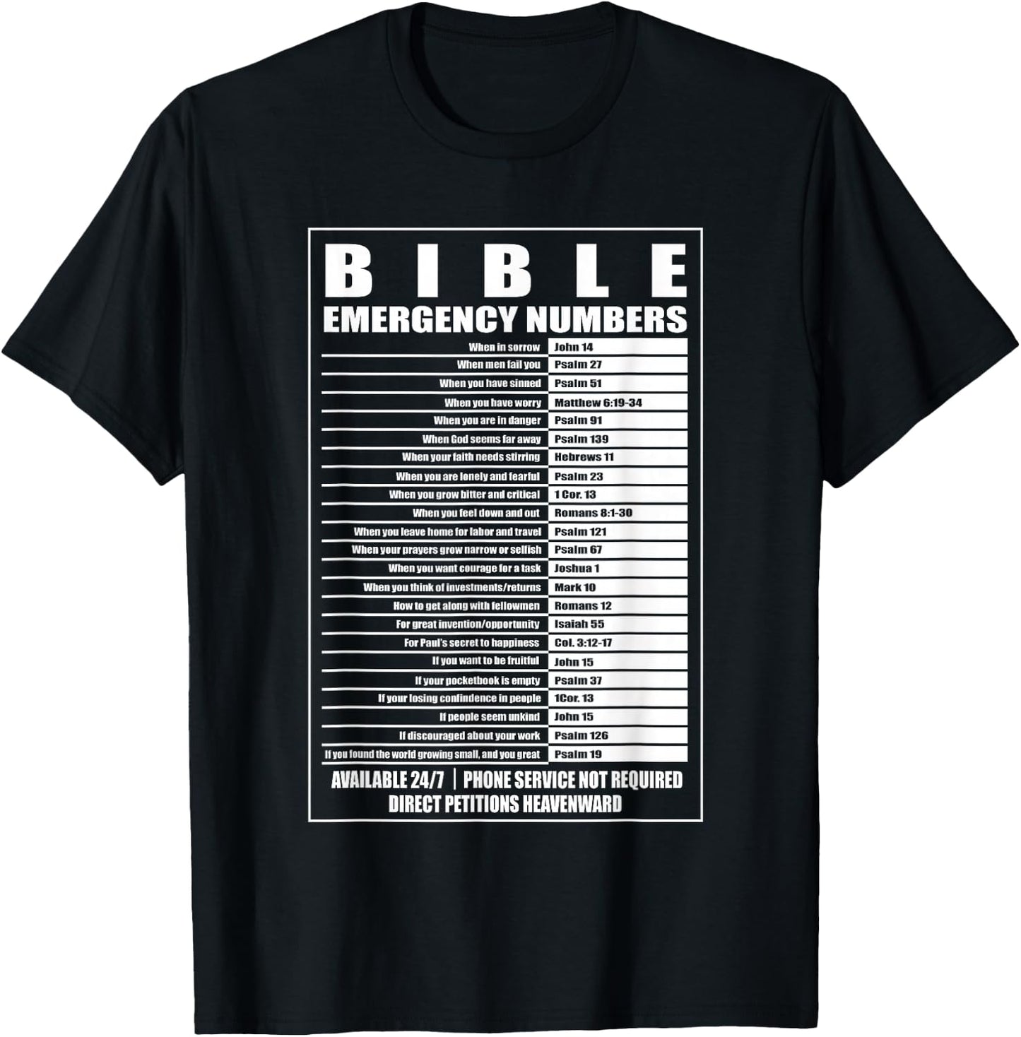 Bible Emergency Numbers Religious Christian T-Shirt - T-Shirt | Black