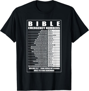 Bible Emergency Numbers Religious Christian T-Shirt - T-Shirt | Black