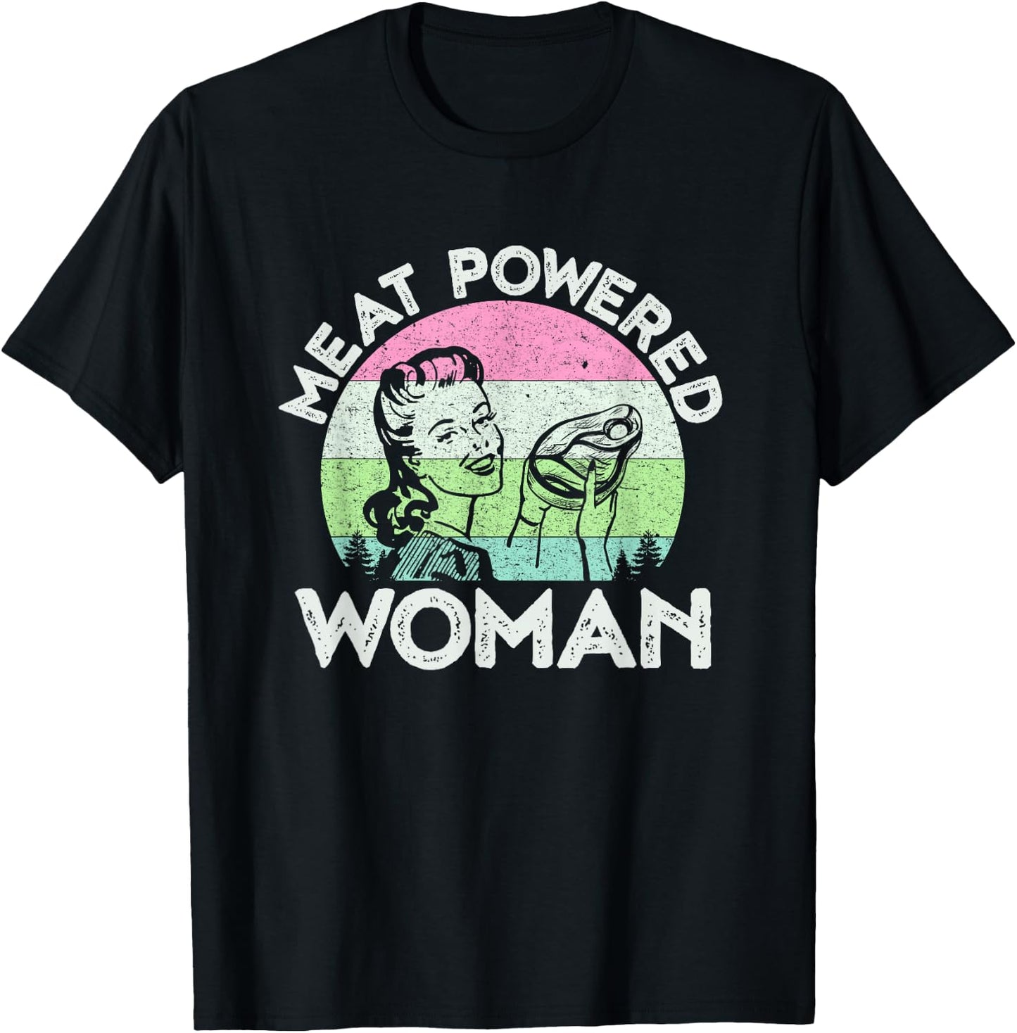 Vintage Meat Powered Woman Carnivore Meat Eater T-Shirt - T-Shirt | Black