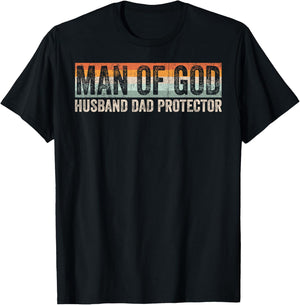 Man of God Husband Dad Protector Christian Dad Father's Day T-Shirt - T-Shirt | Black