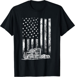 Truck Driver American Flag Trucker Vintage Men Women Gift Small T-Shirt - T-Shirt | Black
