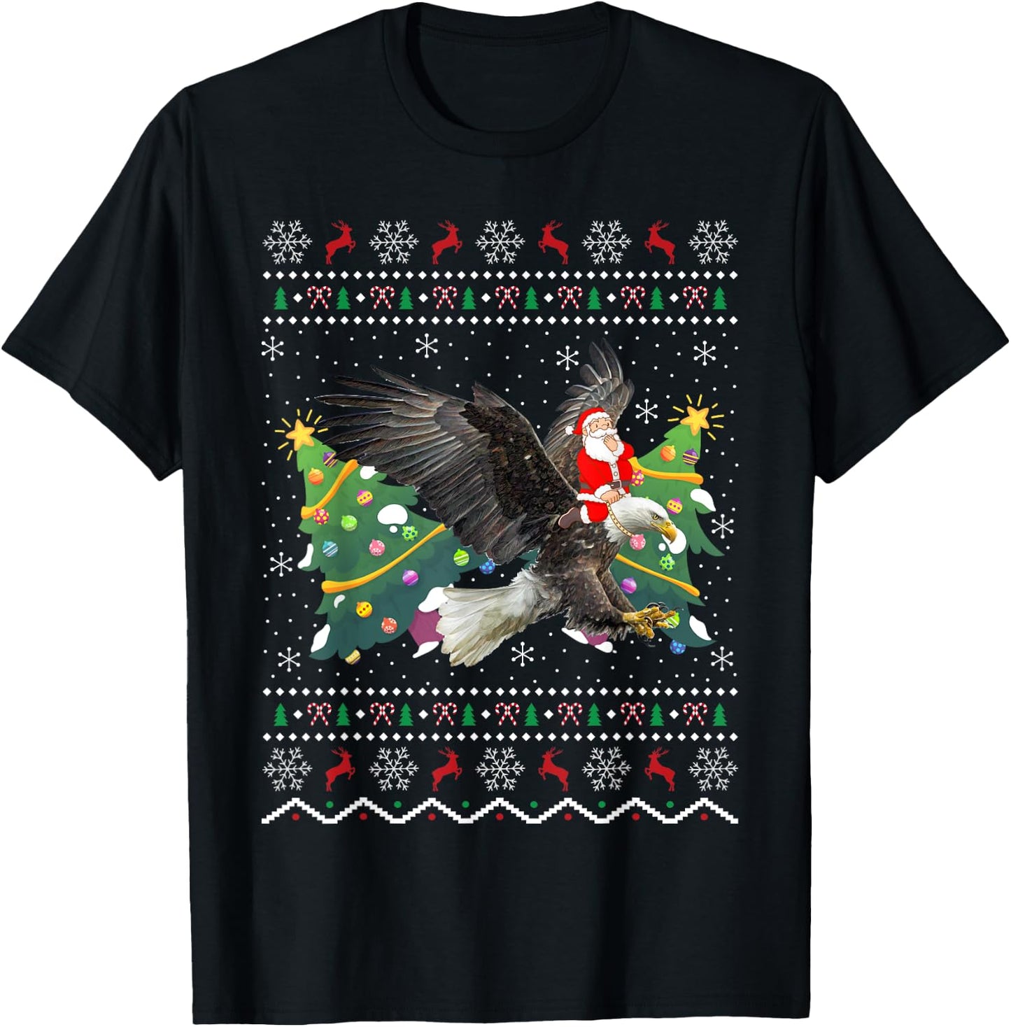 Eagle Lover Gift Ugly Santa Riding Eagle Christmas T-Shirt - T-Shirt | Black