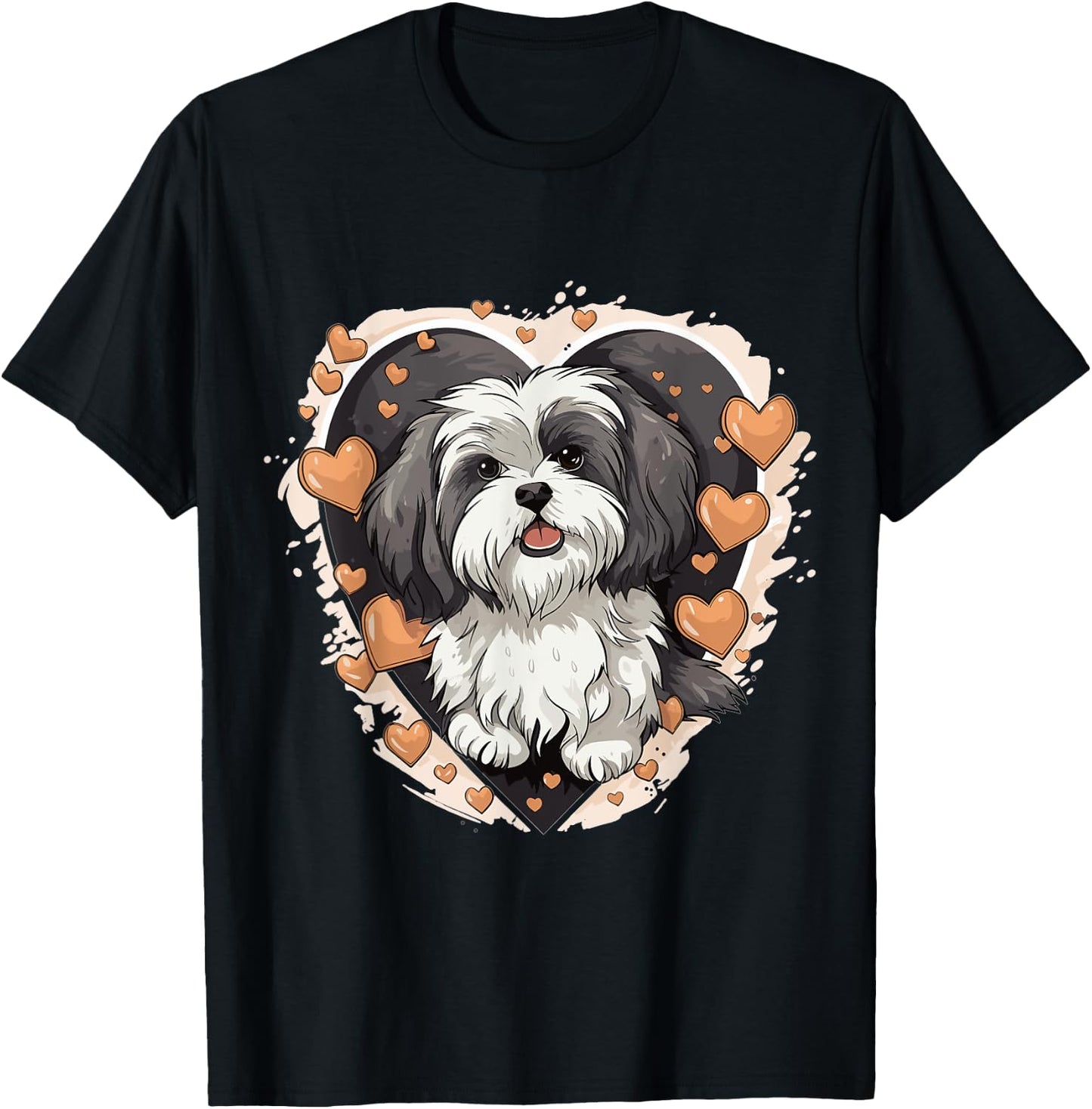 Havanese Dog Breed Pet Cute Graphic with Hearts T-Shirt - T-Shirt | Black