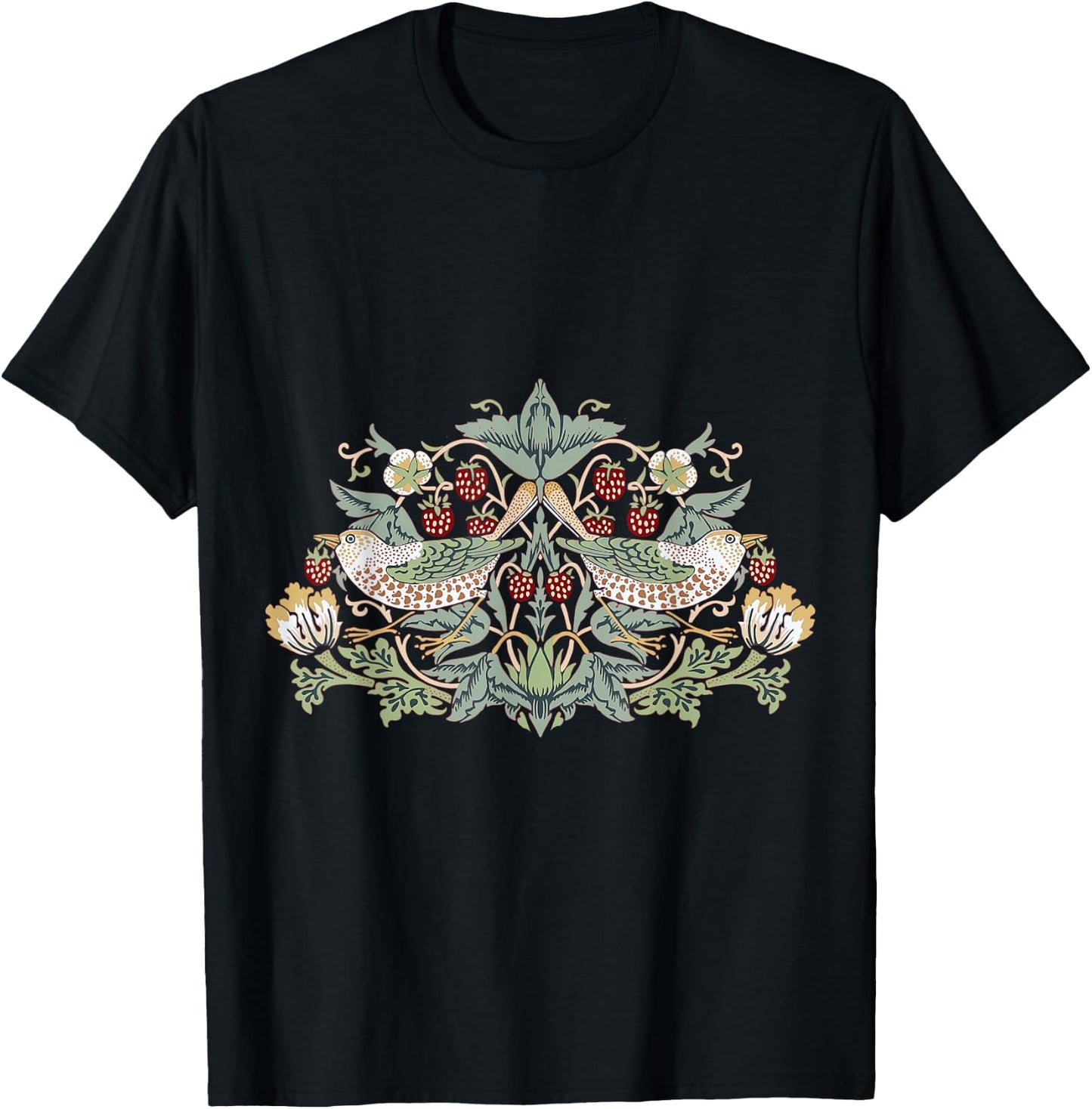 Pixelchicken William Morris Strawberry Thief Bird , Small T-Shirt - T-Shirt | Black