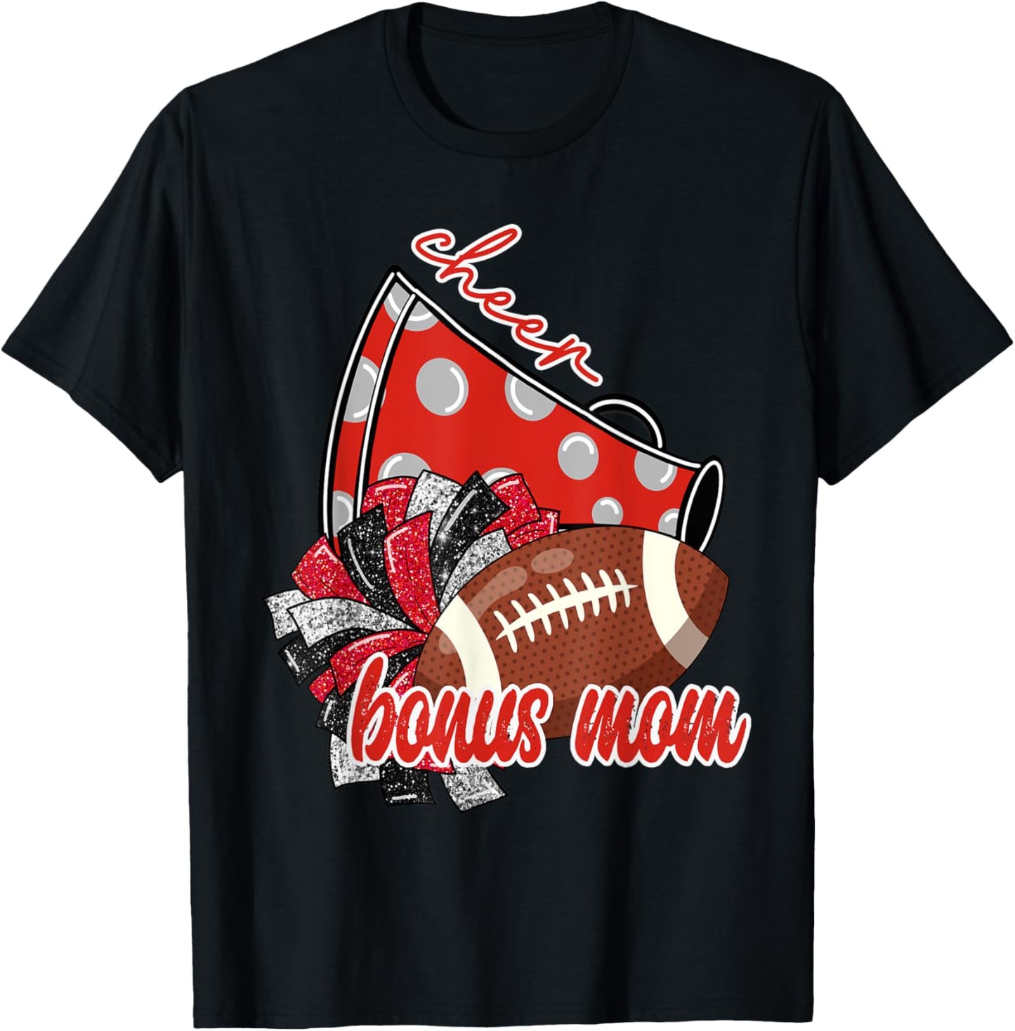 Cute Cheer Bonus Mom Trendy Megaphone Football T-Shirt - T-Shirt | Black