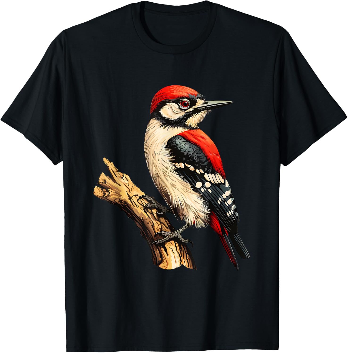 Woodpecker Wildlife Colorful Animal Art Portrait Nature T-Shirt - T-Shirt | Black