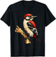 Woodpecker Wildlife Colorful Animal Art Portrait Nature T-Shirt - T-Shirt | Black