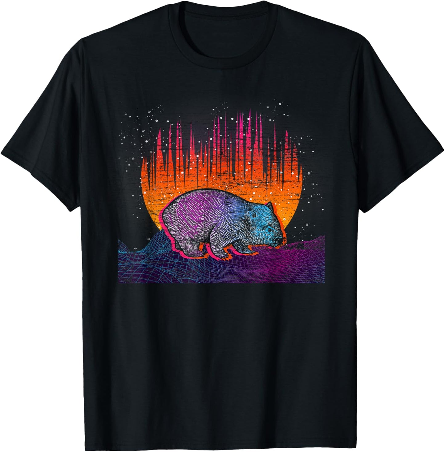 Backpacker Aussie Animal Outback Australia Vaporwave Wombat T-Shirt - T-Shirt | Black