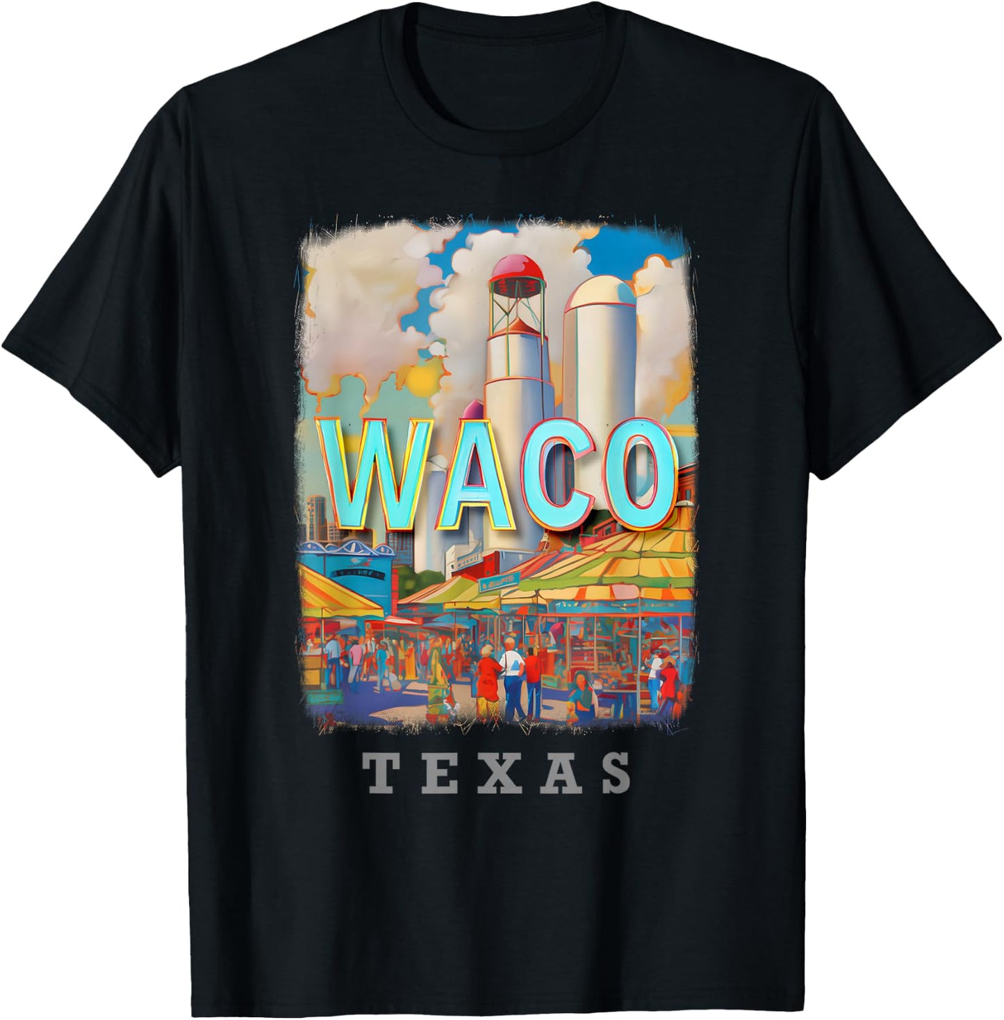 Waco Texas TX Magnolia Silos SD884 T-Shirt - T-Shirt | Black