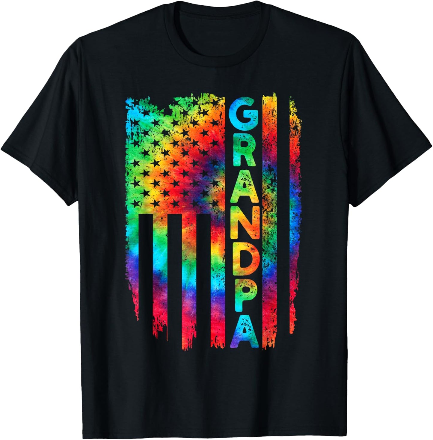 American Flag US Grandpa Tie Dye Father's Day 4th Of July Women Men T-Shirt - T-Shirt | Black