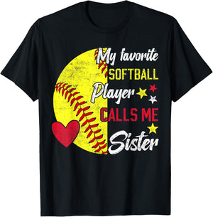 my favorite Softball player calls me sister Softball sisters T-Shirt - T-Shirt | Black