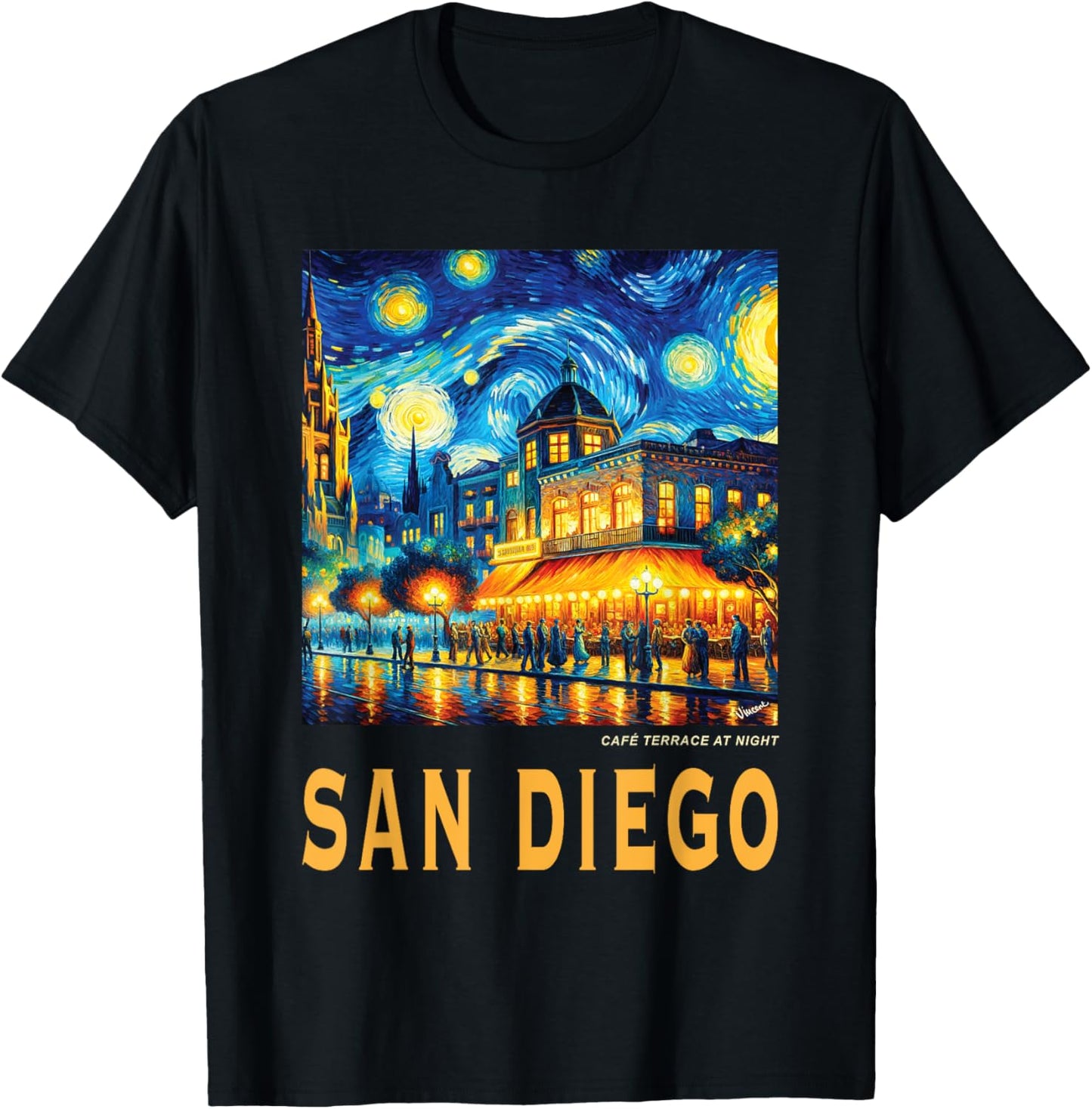 San Diego City California, Van Gogh Inspired T-Shirt - T-Shirt | Black