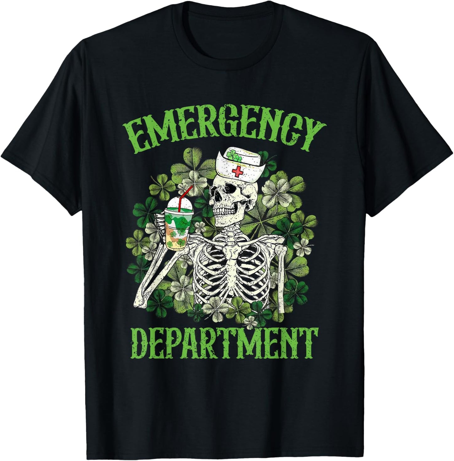 Emergency Department Skeleton Latte ER Nurse St Patricks Day T-Shirt - T-Shirt | Black