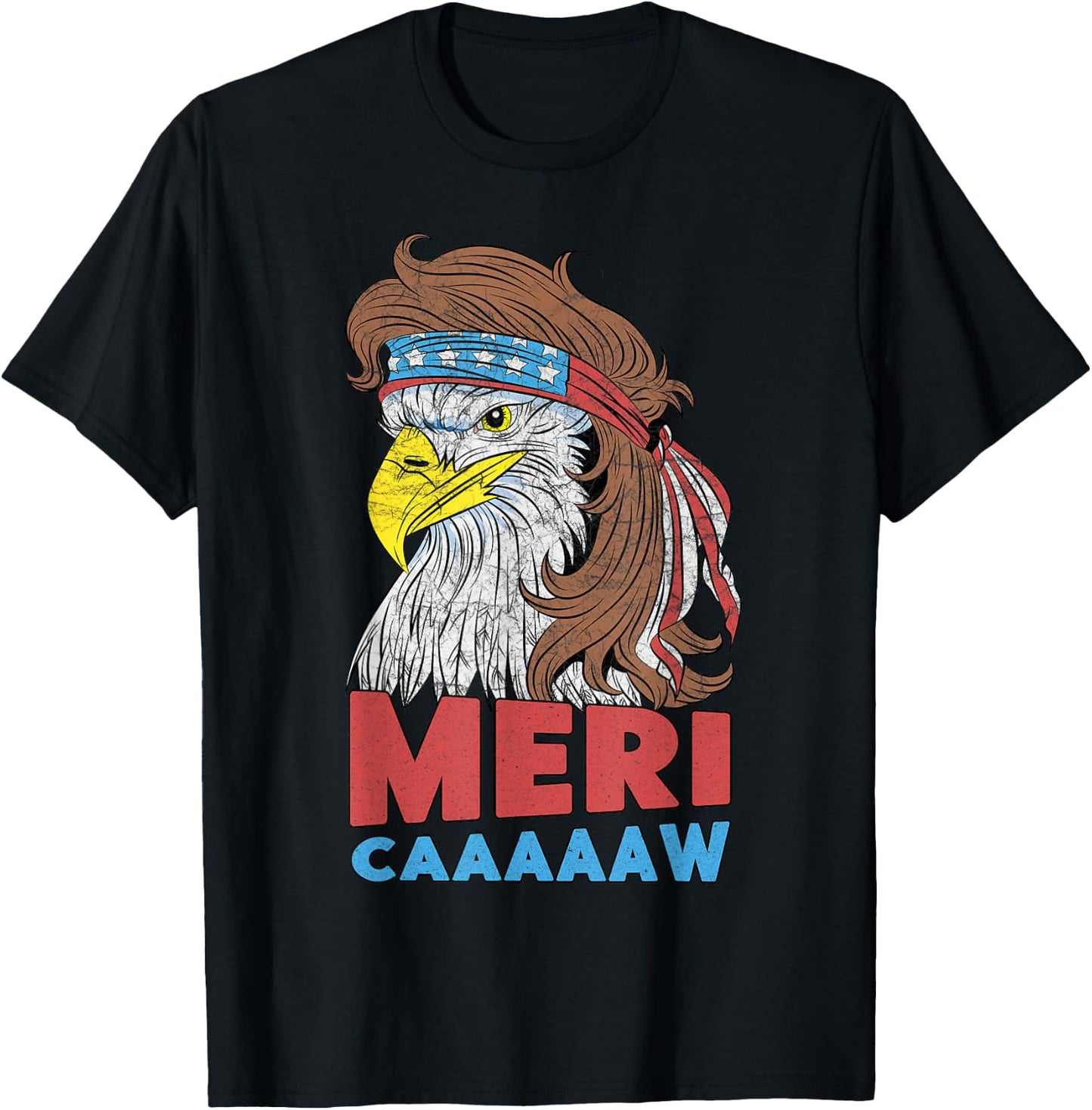 meri-caaaaaw - Eagle Mullet 4th Of July USA American Flag T-Shirt - T-Shirt | Black