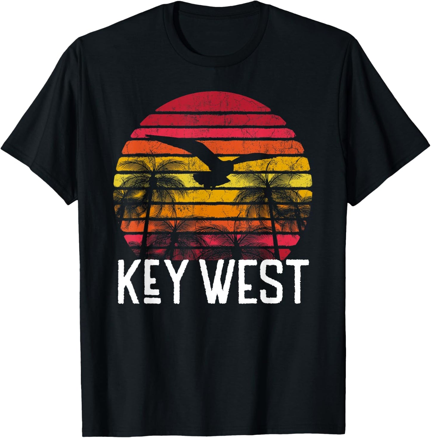 Key West Florida Vintage Retro Beach Palm Tree Surf Sunset T-Shirt - T-Shirt | Black