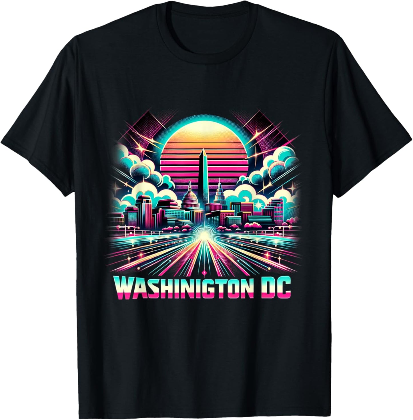 Washington DC Skyline Shirt 90s Retro US Capitol Souvenirs T-Shirt - T-Shirt | Black