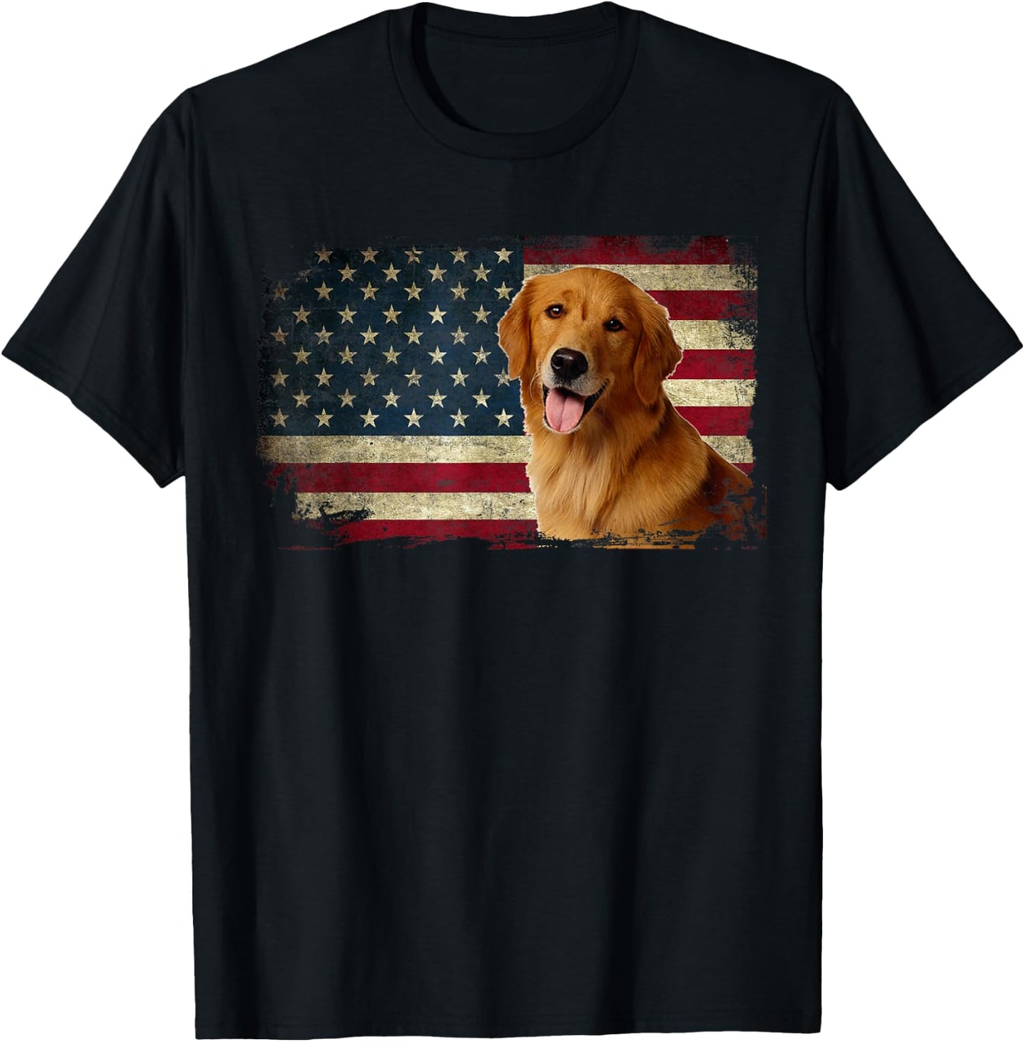 Golden Retriever American Flag Patriotic Dog Lover T-Shirt - T-Shirt | Black