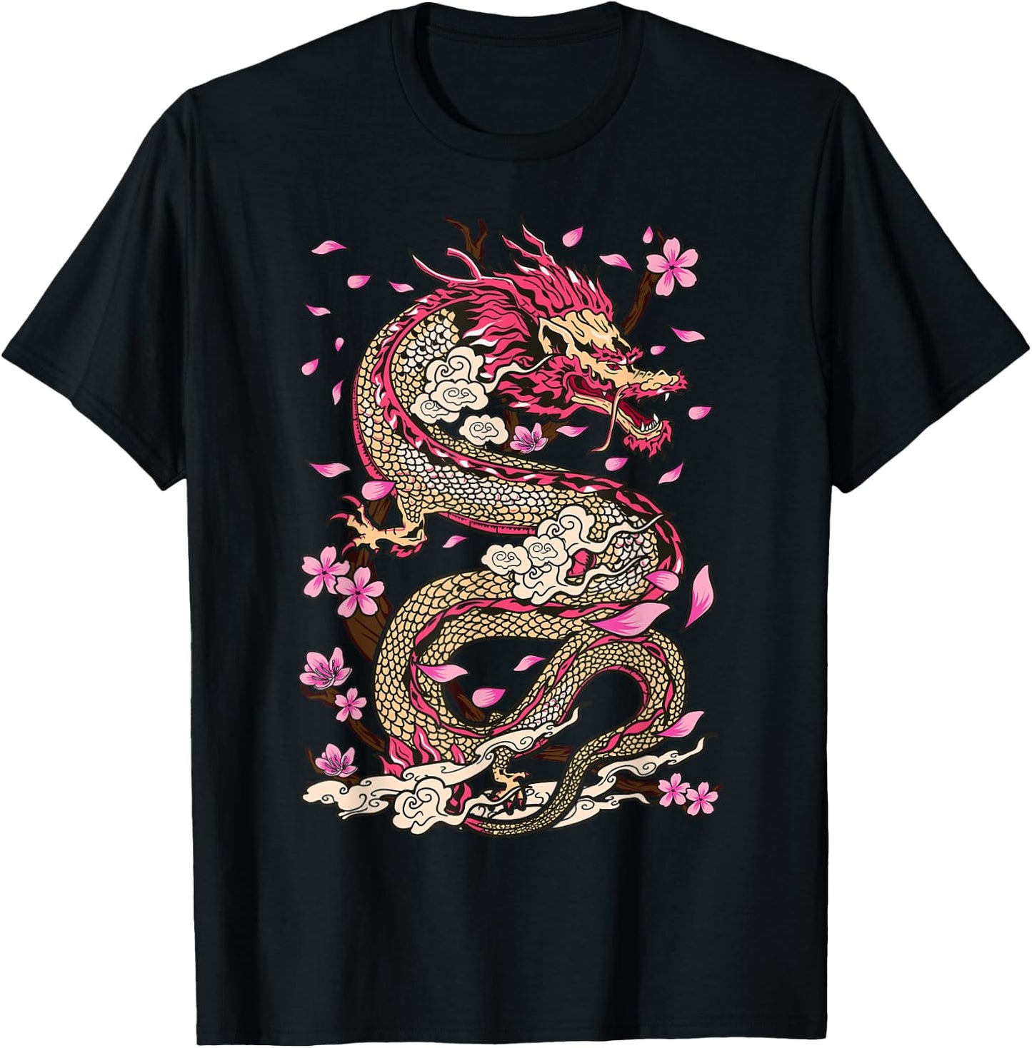 Dragon Japanese Mythology Sakura Japanese Dragon T-Shirt - T-Shirt | Black