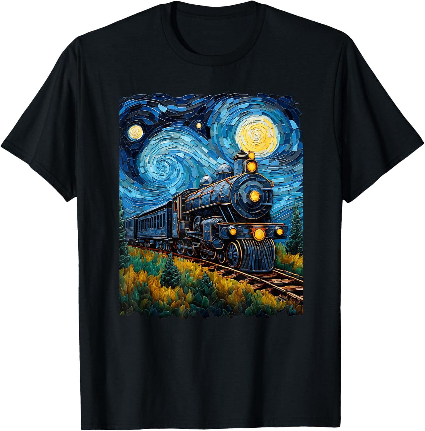 Steam Locomotive Van Gogh Style T-Shirt - T-Shirt | Black