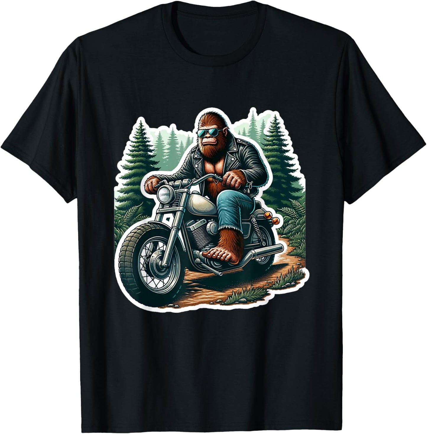 Funny Bigfoot Sasquatch Riding Motorcycle Bike Biker T-Shirt - T-Shirt | Black