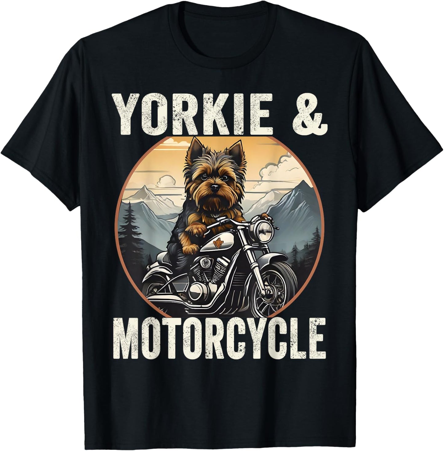 Yorkie And Motorcycle Dog Lovers Funny Motor Rides Dad Mom Women T-Shirt - T-Shirt | Black