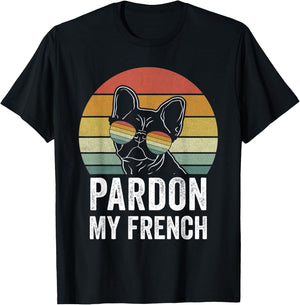 Retro Pardon My French Shirt Dog Lover Gift Frenchie Bulldog T-Shirt - T-Shirt | Black