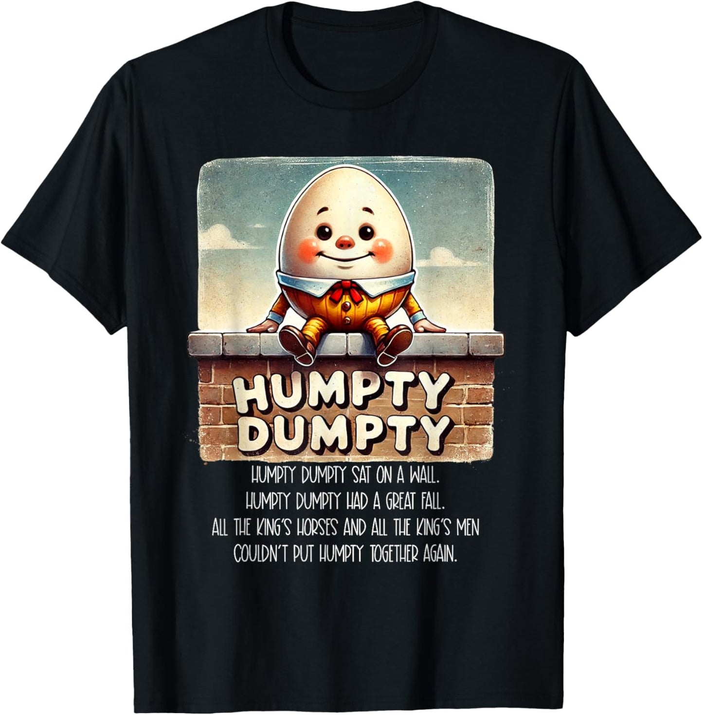 Humpty Dumpty Kids Nursery Rhyme Retro Humpty Dumpty Poem T-Shirt - T-Shirt | Black