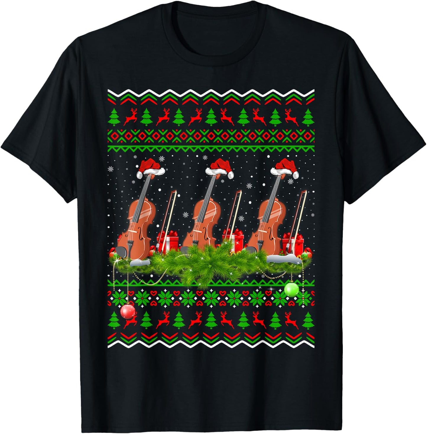 Violin Music Lover Xmas Gift Ugly Christmas Violin T-Shirt - T-Shirt | Black