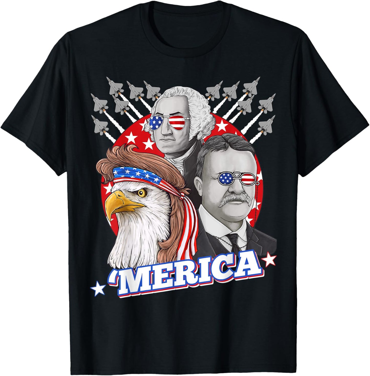 Washington Roosevelt Bald Eagle 4th Of July Patriotic Merica Kids Men T-Shirt - T-Shirt | Black