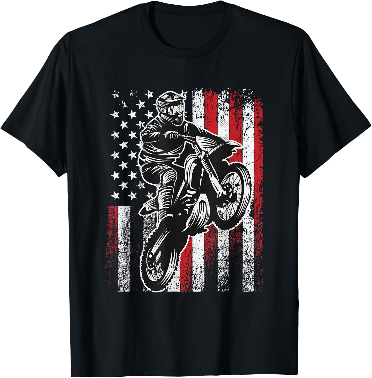 Motocross 4th Of July Cool Dirt-Bike American Flag Patriotic T-Shirt - T-Shirt | Black