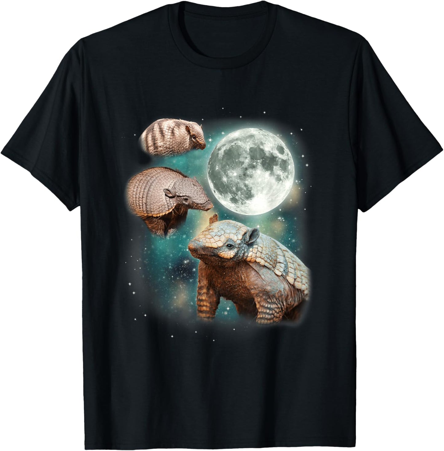 Three Armadillo Moon | 3 Cute Armadillos Magical Animal Meme T-Shirt - T-Shirt | Black