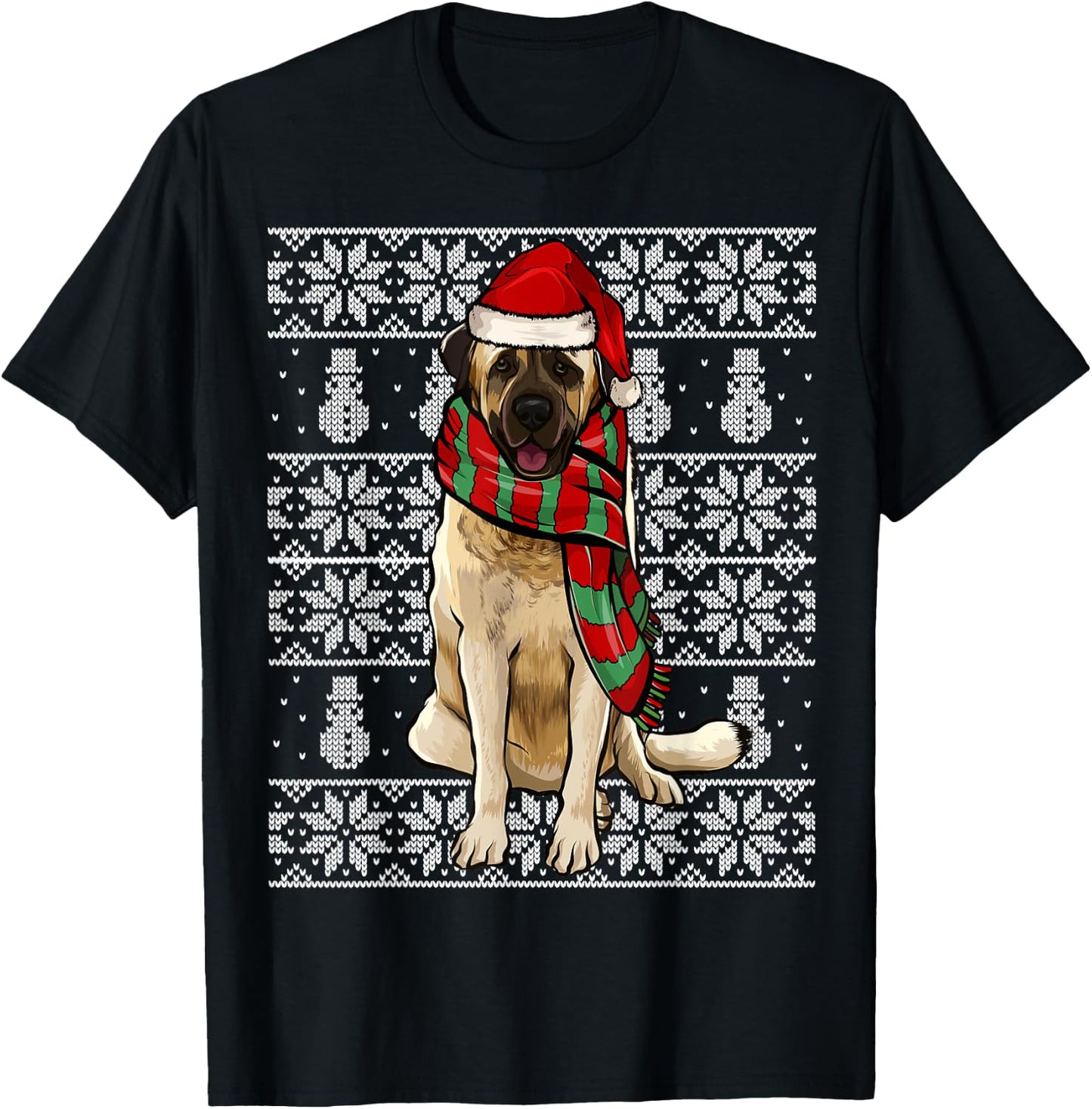 Santa Hat Xmas Anatolian Shepherd Dog Ugly Christmas T-Shirt - T-Shirt | Black