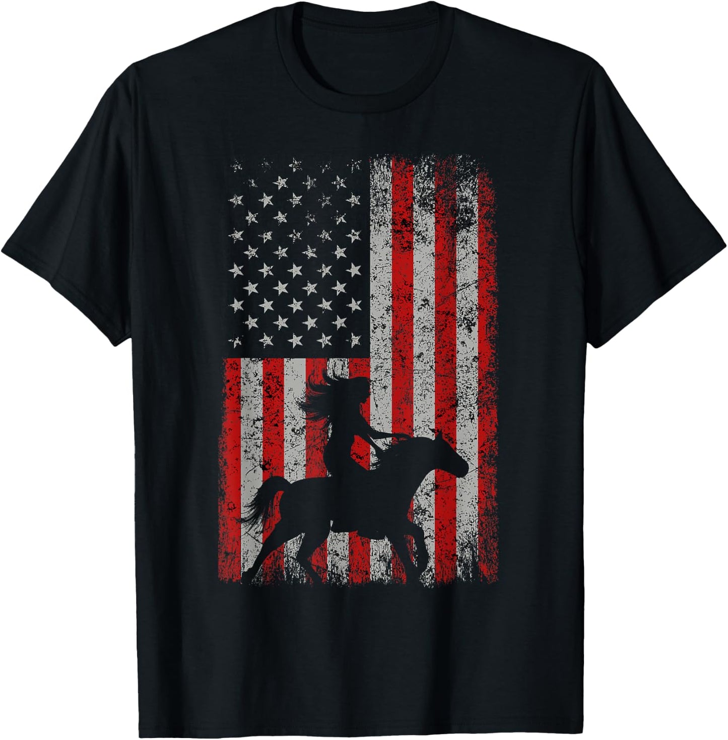 AMERICAN FLAG Cowboy Women Gift Horseback Equestrian Horse T-Shirt - T-Shirt | Black