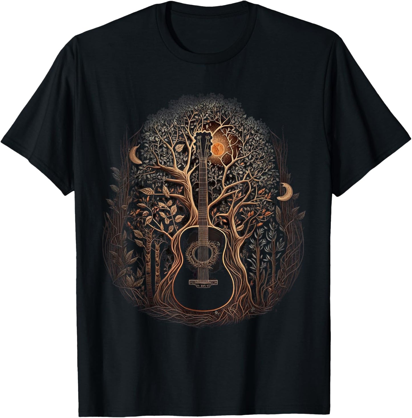 Guitar and Trees Guitars in Nature Plant Guitarist T-Shirt - T-Shirt | Black