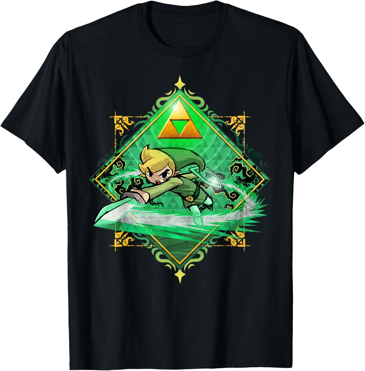 The Legend of Zelda: The Wind Waker Link Gold Sword Badge T-Shirt - T-Shirt | Black