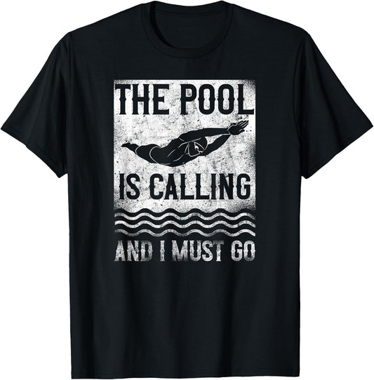 Swimming Swimmer Swim The Pool Is Calling Vintage T-Shirt - T-Shirt | Black