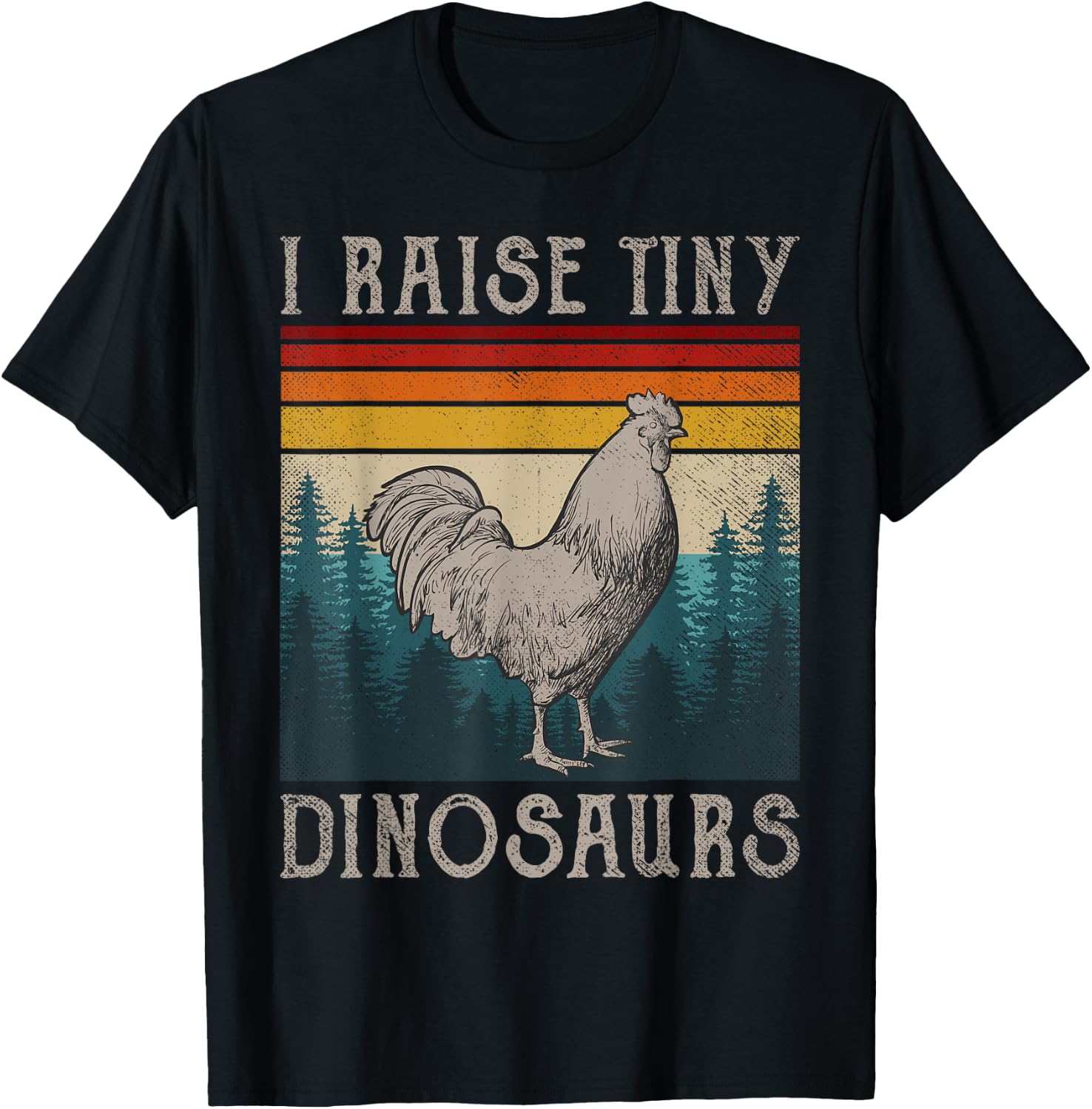 I Raise Tiny Dinosaurs Chicken Dad Retro Vintage Farmer T-Shirt - T-Shirt | Black