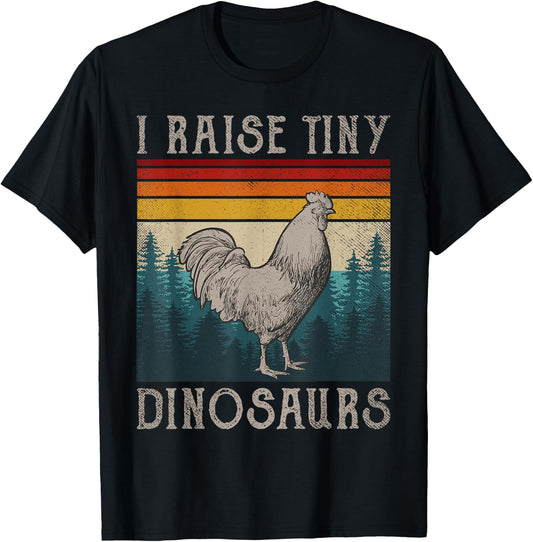 I Raise Tiny Dinosaurs Chicken Dad Retro Vintage Farmer T-Shirt - T-Shirt | Black