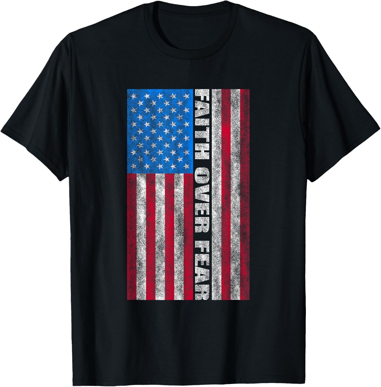 Faith Over Fear Vintage USA Flag Women Kids Men T-Shirt - T-Shirt | Black