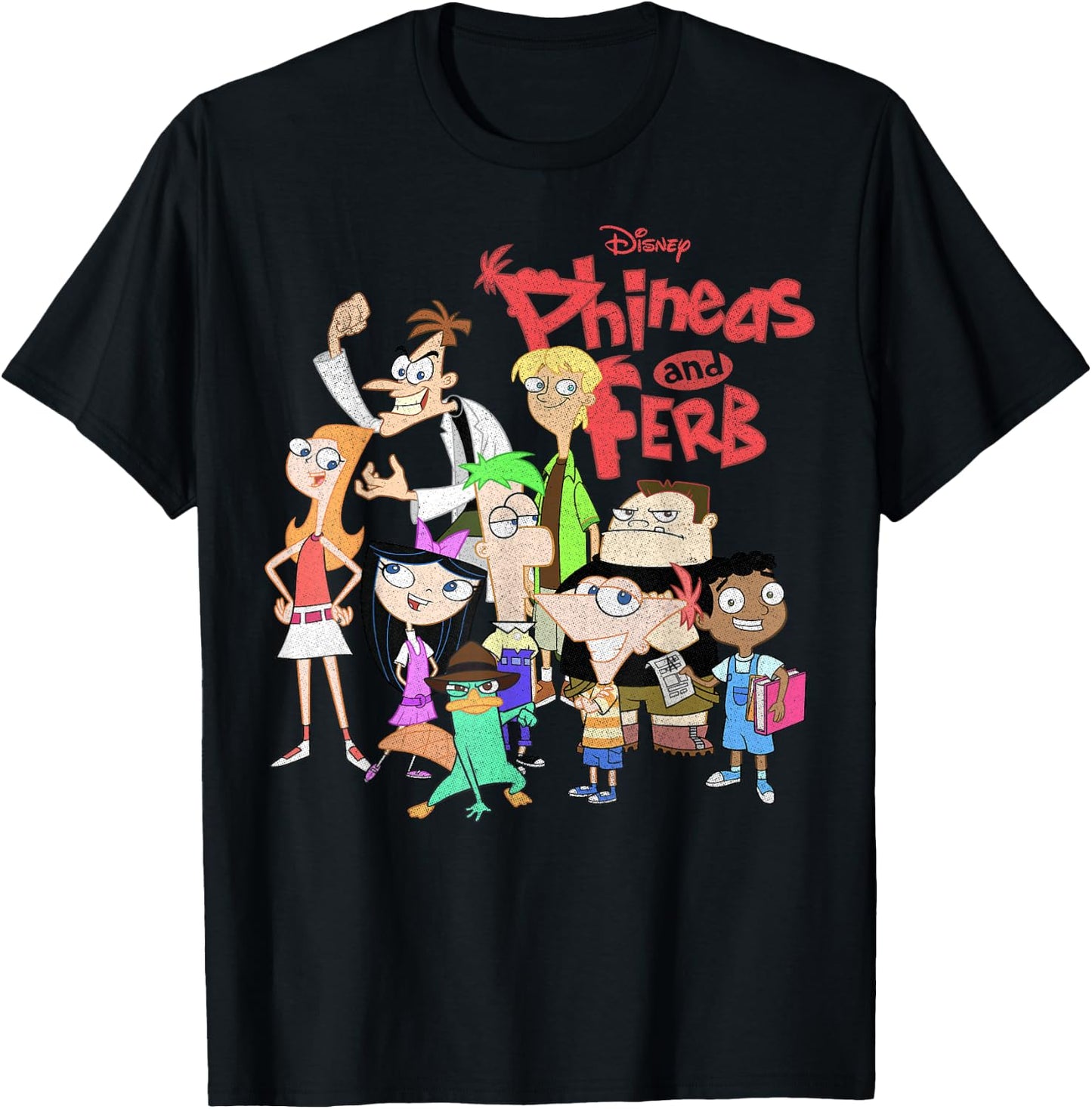 Disney Phineas and Ferb The Group Logo Small T-Shirt - T-Shirt | Black