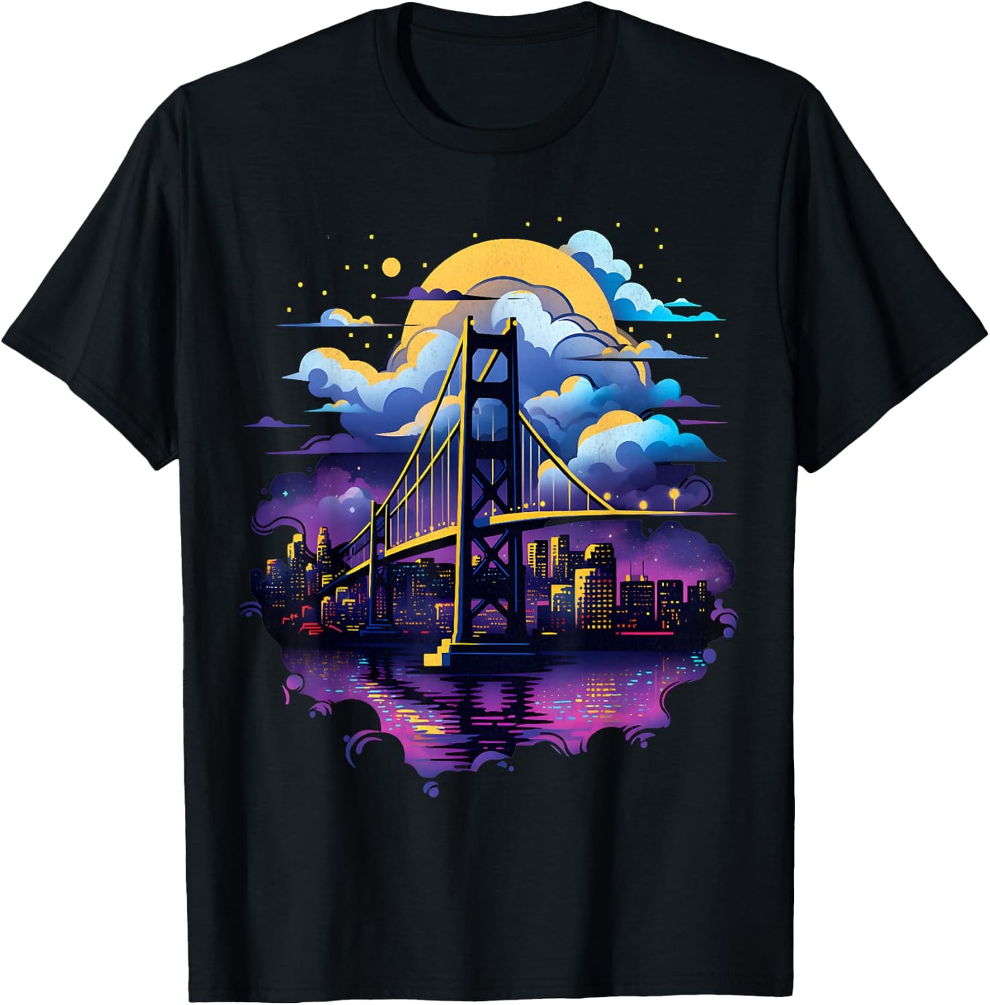 SF Bay Bridge San Francisco City California Fog City Line T-Shirt - T-Shirt | Black