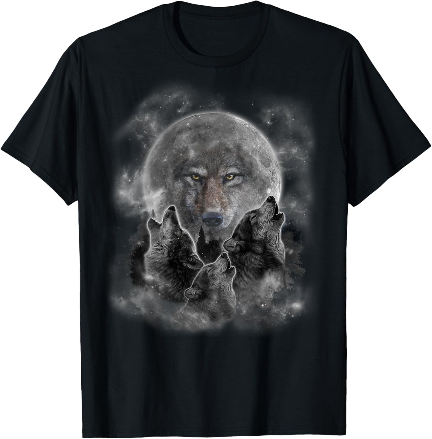 Grey Wolf Hunting Ground, Icy Moon, Forest, Galaxy T-Shirt - T-Shirt | Black