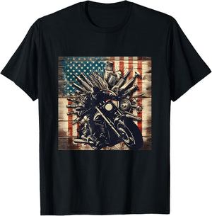 Patriotic American Flag Biker Motorcycle T-Shirt - T-Shirt | Black