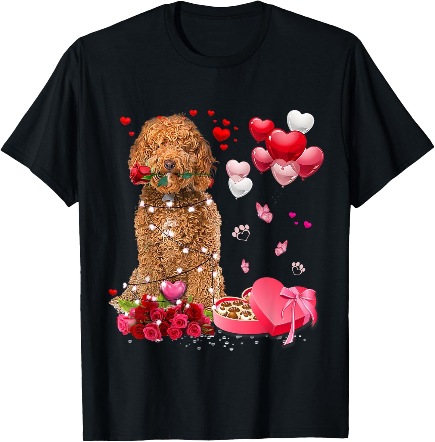 Funny Labradoodle Rose Heart Happy Valentine Day Dog Mom T-Shirt - T-Shirt | Black